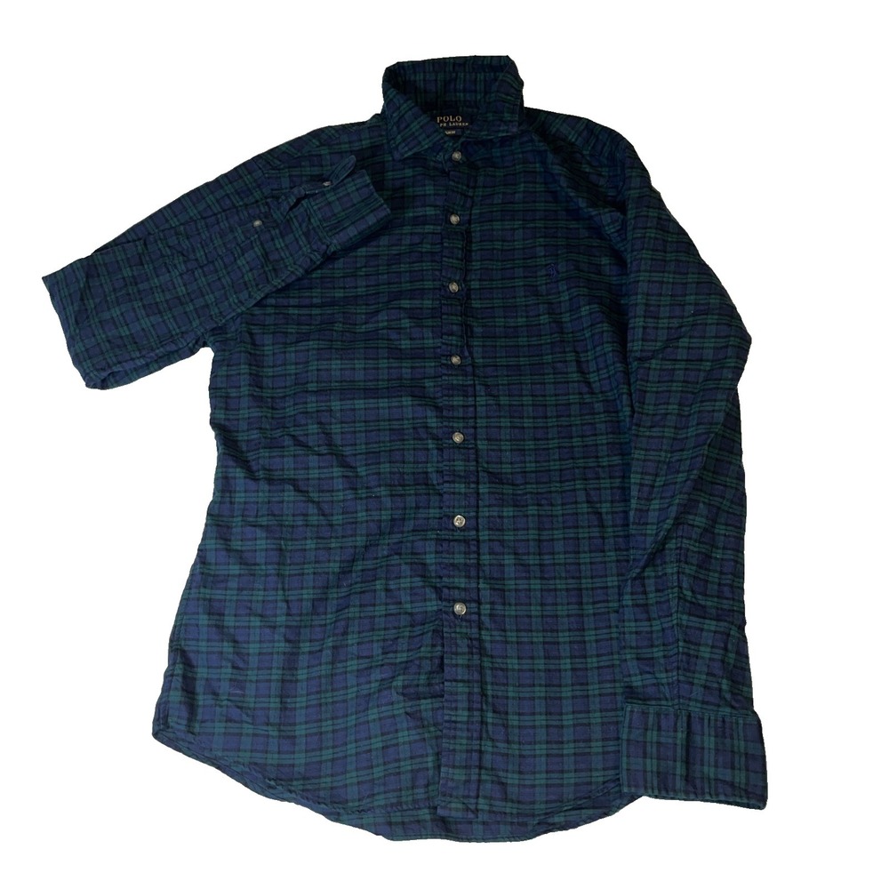 Polo Ralph Lauren Shirt Men's Medium Green Plaid Slim Fit Button Down Oxford